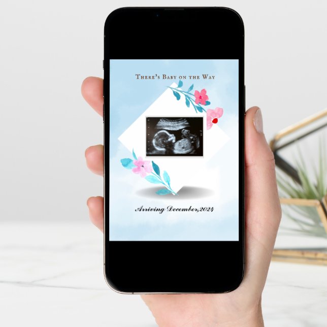 Sky blue & framed Baby ultrasound photo Announcement (Front Digital)