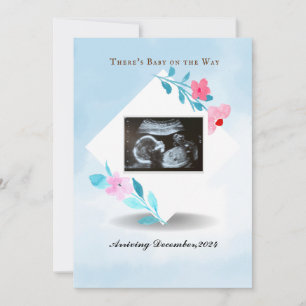 Sky blue & framed Baby ultrasound photo Announcement