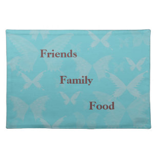 Sky Blue Friends Family Food with Butterflies Cloth Placemat