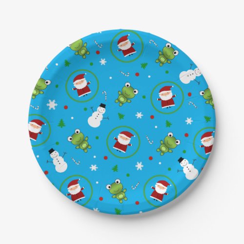 Sky blue frogs santa claus snowman pattern paper plates