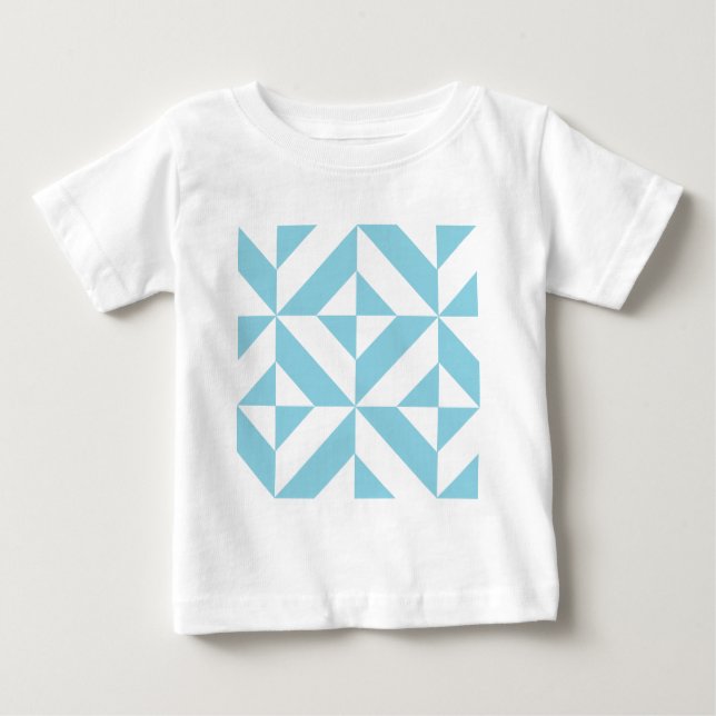 Sky Blue Geometric Deco Cube Pattern Baby T-Shirt (Front)