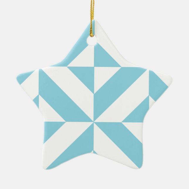 Sky Blue Geometric Deco Cube Pattern Ceramic Ornament (Front)