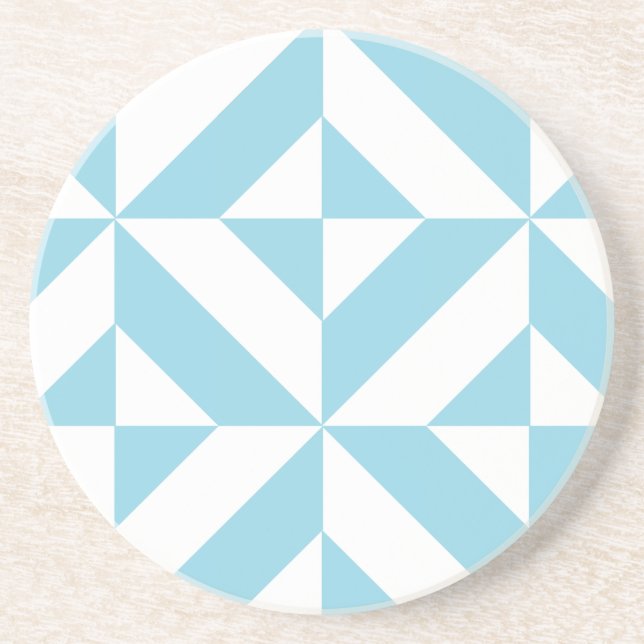 Sky Blue Geometric Deco Cube Pattern Drink Coaster (Front)