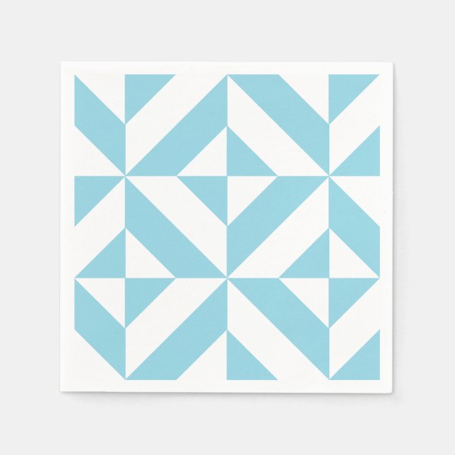 Sky Blue Geometric Deco Cube Pattern Napkins (Front)