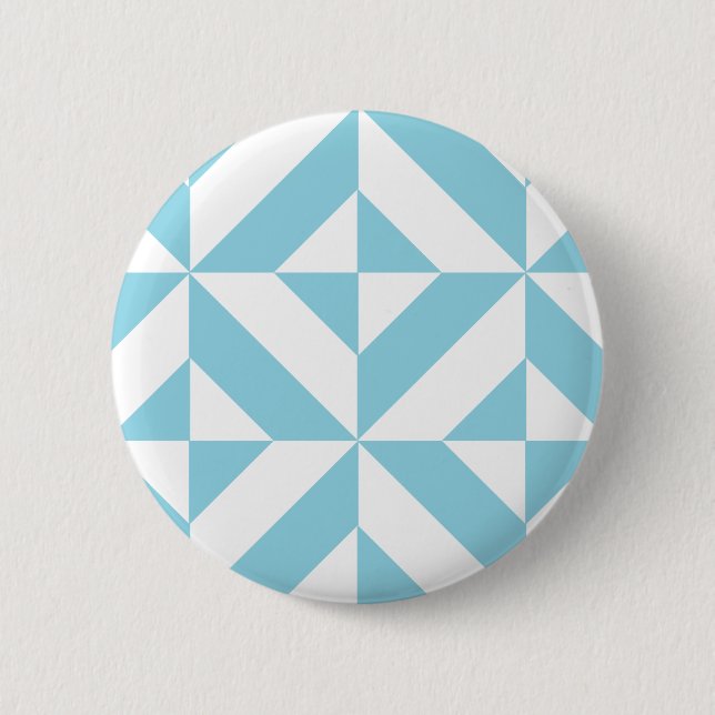 Sky Blue Geometric Deco Cube Pattern Pinback Button (Front)