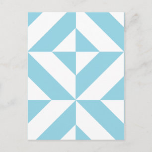 Sky Blue Geometric Deco Cube Pattern Postcard