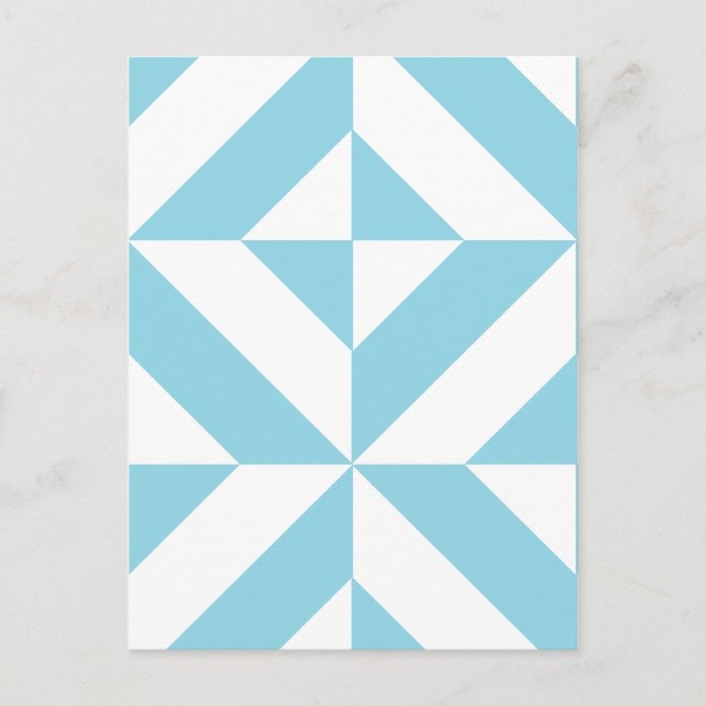 Sky Blue Geometric Deco Cube Pattern Postcard (Front)