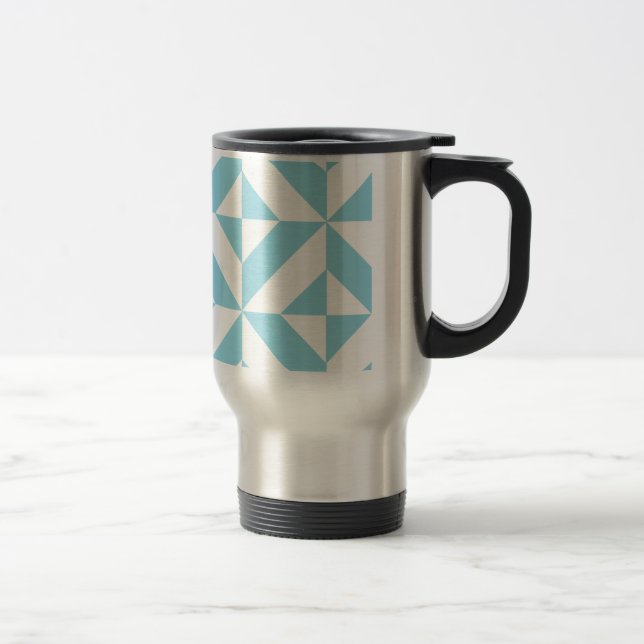 Sky Blue Geometric Deco Cube Pattern Travel Mug (Right)