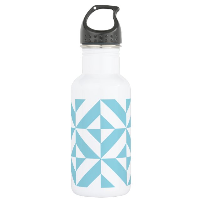 Sky Blue Geometric Deco Cube Pattern Water Bottle (Front)