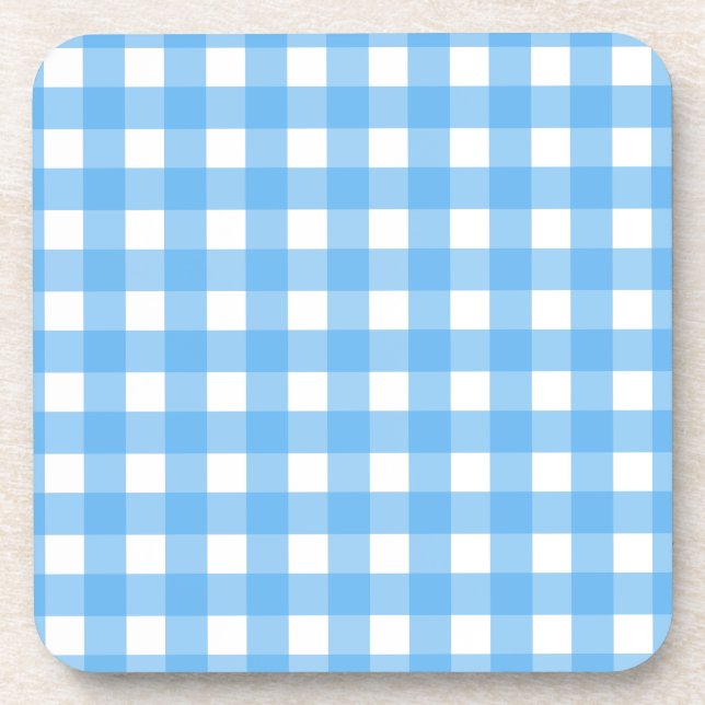 Sky blue gingham beverage coaster (Front)