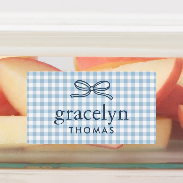 Sky Blue Gingham Bow Monogram Labels (Affixed)