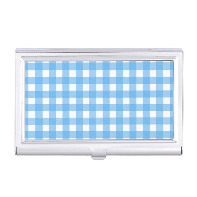 Sky blue gingham business card case (Front)