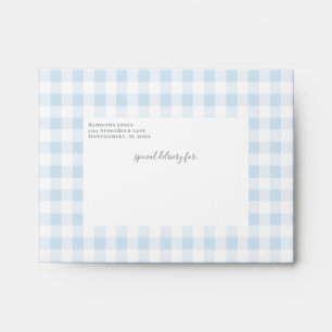 Sky Blue Gingham Check Personal Stationery Envelope