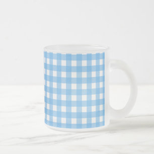 Sky blue gingham frosted glass coffee mug