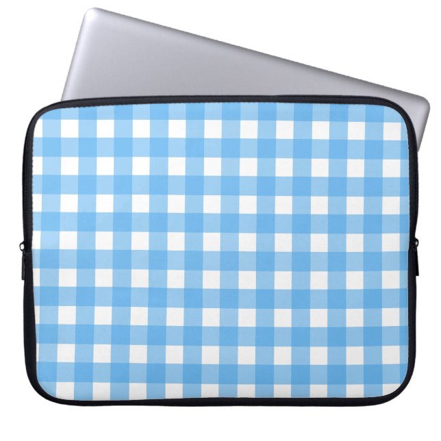 Sky blue gingham laptop sleeve (Front)