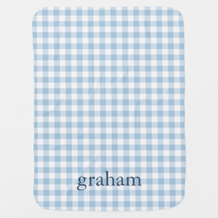 Sky Blue Gingham Monogrammed Baby Blanket