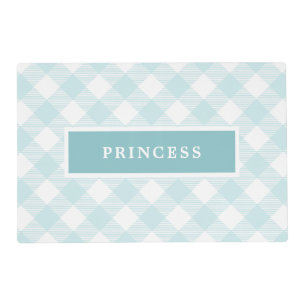 Sky Blue Gingham Plaid Dog Dish Placemat