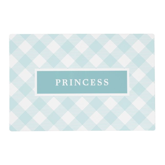 Sky Blue Gingham Plaid Dog Dish Placemat (Front)