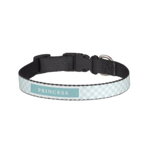 Sky Blue Gingham Plaid Personalized Pet Collar