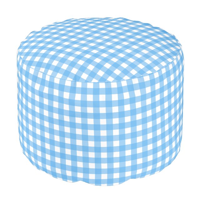 Sky blue gingham pouf (Angled Front)