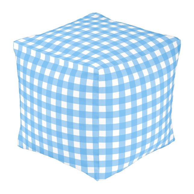 Sky blue gingham pouf (Angled Front)