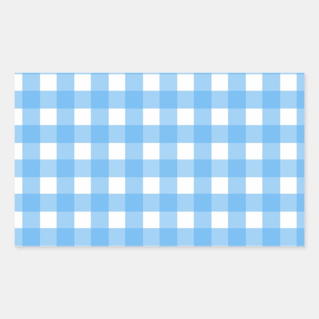 Sky blue gingham rectangular sticker (Front)