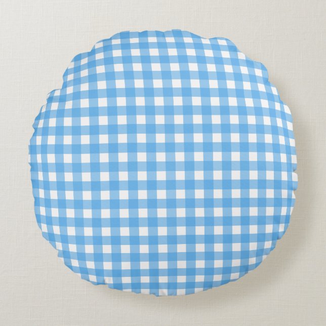 Sky blue gingham round pillow (Front)