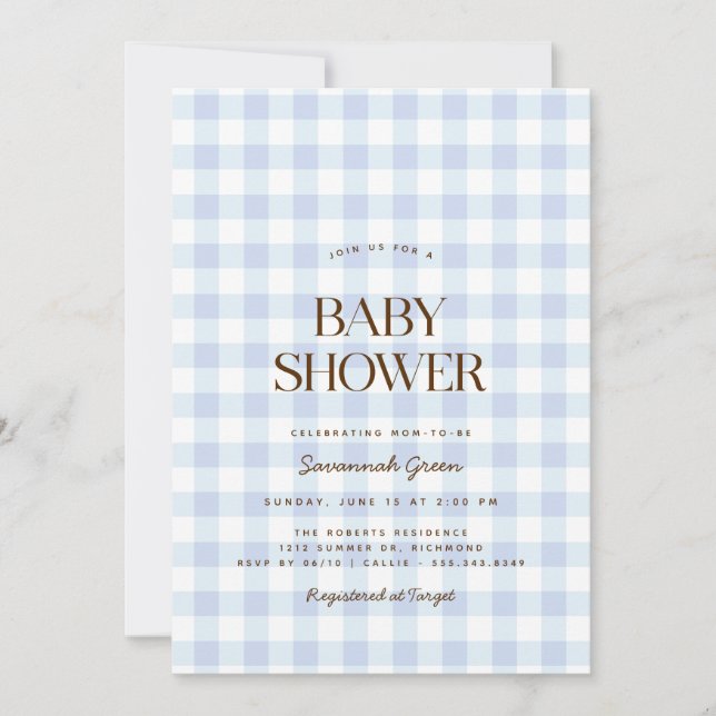 Sky Blue Gingham | Summer Picnic Baby Shower Invitation (Front)