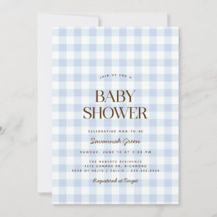 Sky Blue Gingham Summer Picnic Baby Shower Invitation
