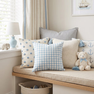 Sky Blue Gingham Throw Pillow