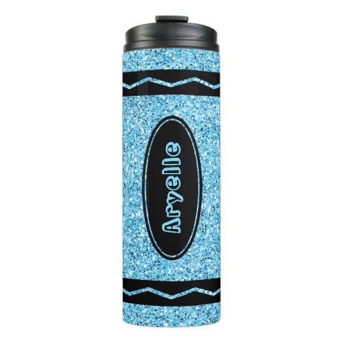 Sky Blue Glitter Crayon Custom Name Drink Tumbler