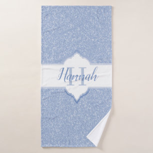 Sky Blue Glitter Monogram Bath Towels