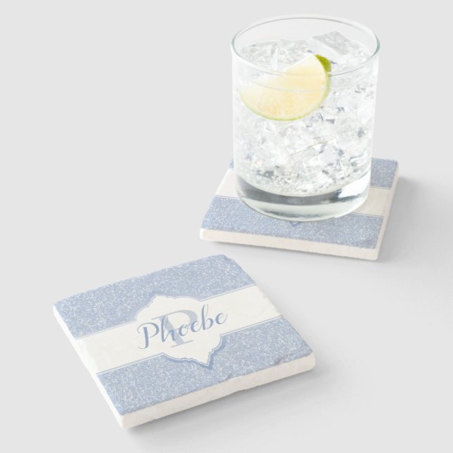 Sky Blue Glitter Monogram Coaster (Side)