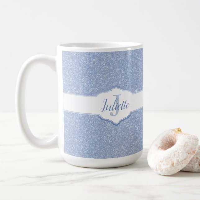 Sky Blue Glitter Monogram Coffee Mug (With Donut)