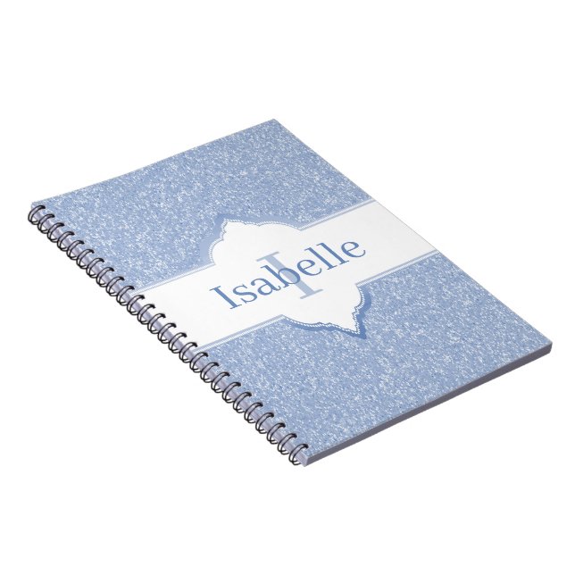 Sky Blue Glitter Monogram Notebook (Right Side)