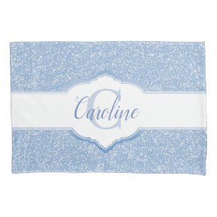 Sky Blue Glitter Monogram Pillow Case