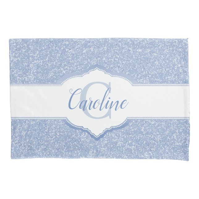 Sky Blue Glitter Monogram Pillow Case (Front)