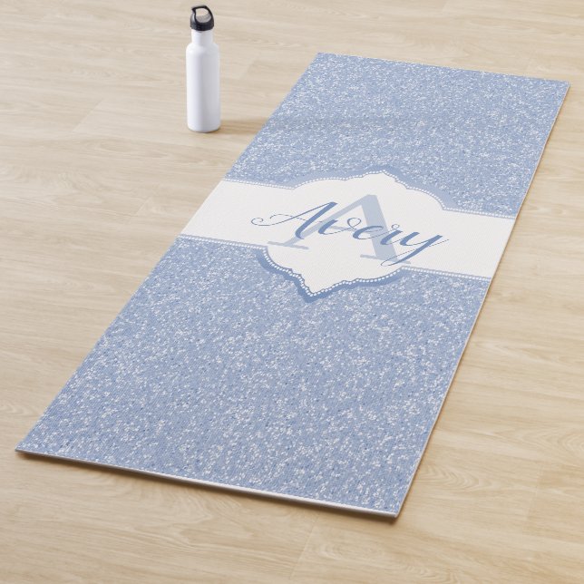 Sky Blue Glitter Monogram Yoga Mat (In Situ)