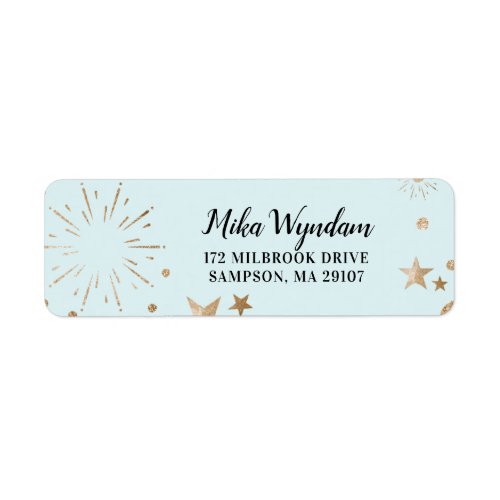 Sky Blue Glitter Stars and Fireworks Address Label