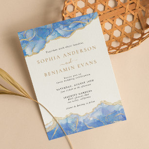 Sky Blue Gold Agate Modern Wedding Invitation