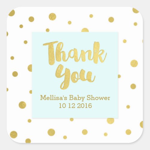 Sky Blue Gold Baby Shower Thank You Favor Sticker