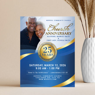Sky Blue & Gold Church Anniversary Flyer
