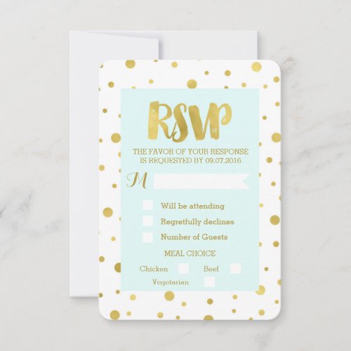Sky Blue Gold Confetti RSVP Wedding Card