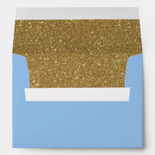 Sky Blue  Gold Glitter Lined Envelope