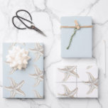 Sky Blue Gold Starfish Beach Bridal Shower Wrapping Paper Sheets<br><div class="desc">Sky Blue Starfish Beach Bridal Shower</div>