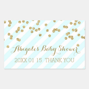 Sky Blue Gold Stripes Baby Shower Favor Sticker