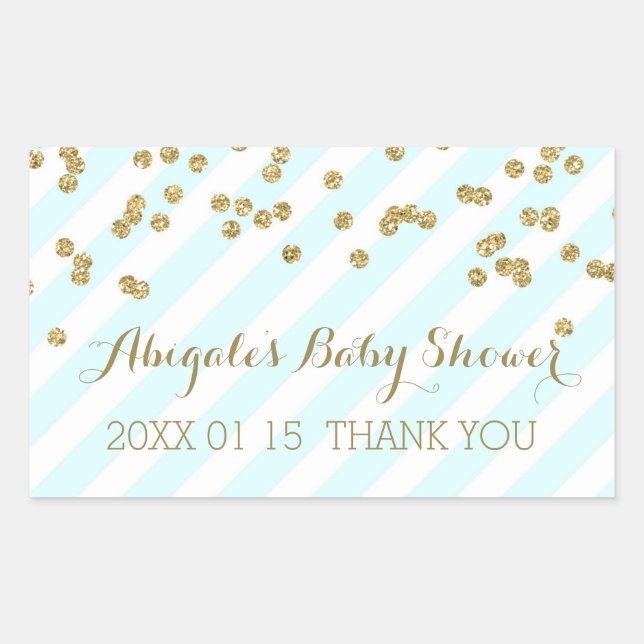 Sky Blue Gold Stripes Baby Shower Favor Sticker (Front)