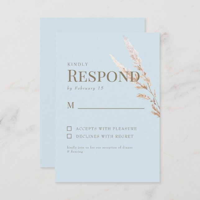 Sky Blue Gold Text Boho Wedding RSVP (Front/Back)