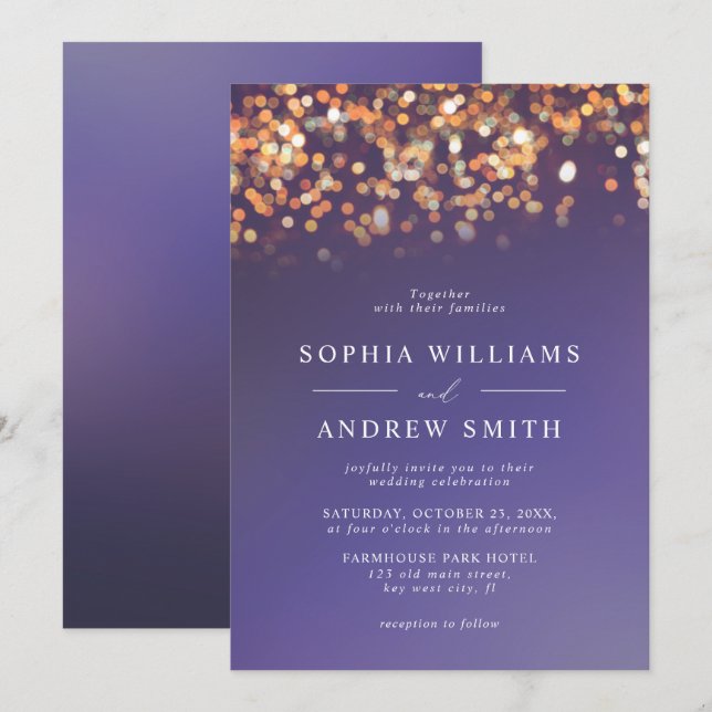Sky Blue & Gold Wedding Invitation (Front/Back)