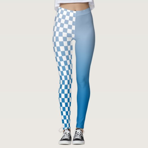 Sky Blue Gradient and Checkered Pattern Leggings
